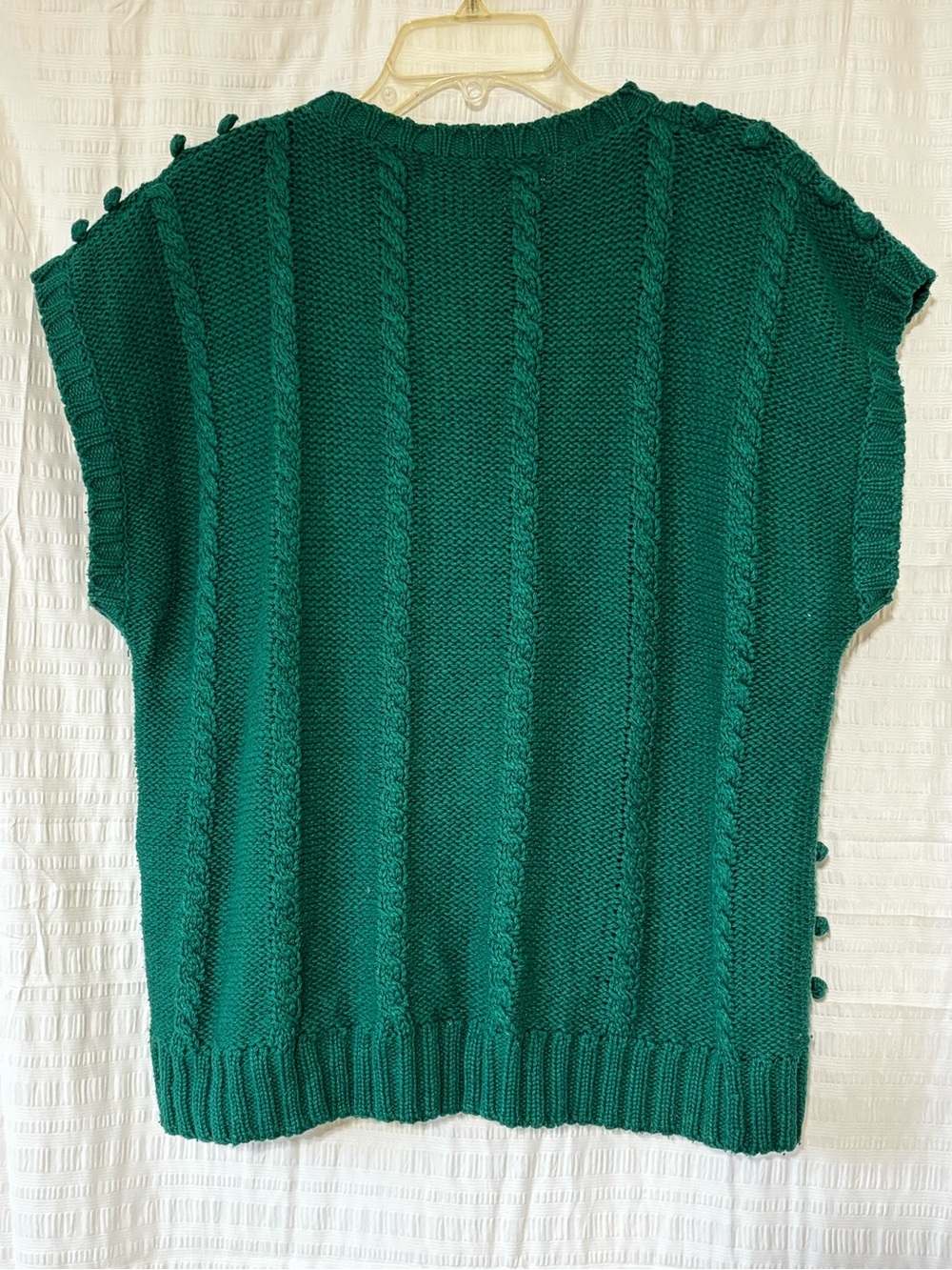 Vintage Emerald Green Pom Pom Sweater Sleeveless Silk Knit Sz 2X - Picture 5 of 6